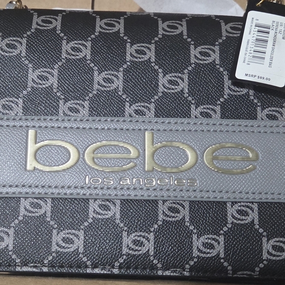Bebe Monogram Black and Gray Shoulder Bag - Picture 2 of 8